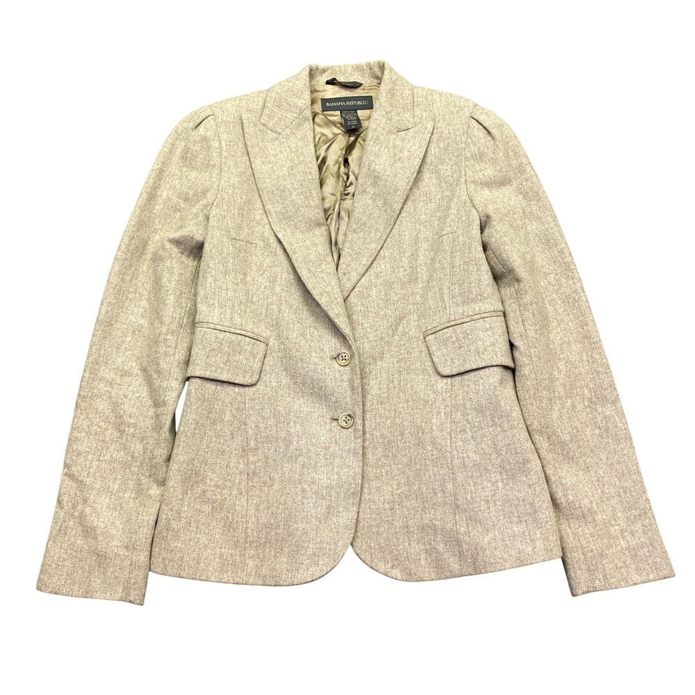 Banana Republic Womens Wool Blend‎ Blazer Jacket Tan Beige Made in Italy Size 0